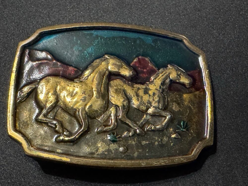 BTS Solid Brass Galloping Wild Horses Enamel Colored